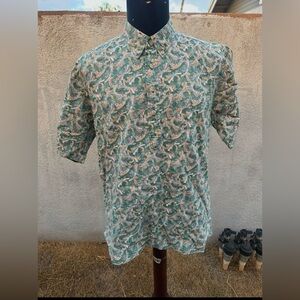 PreOwned Tori Richard Green Hawaiian Print 3/4 Button Men’s Large